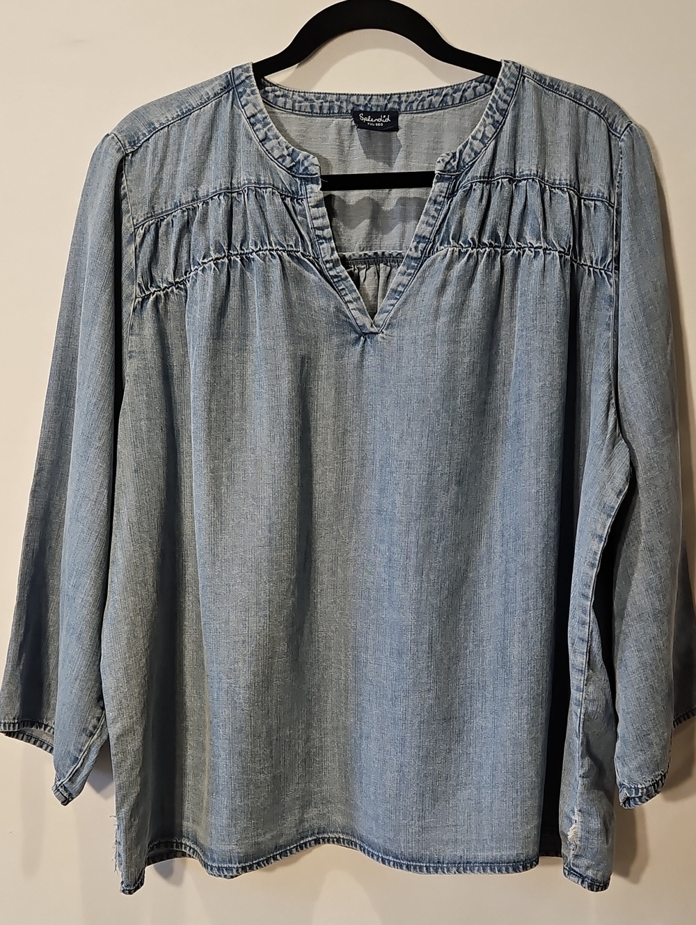Anthropologie Distressed Light Blue Denim Lyocell  Relaxed Long Sleeve 0194